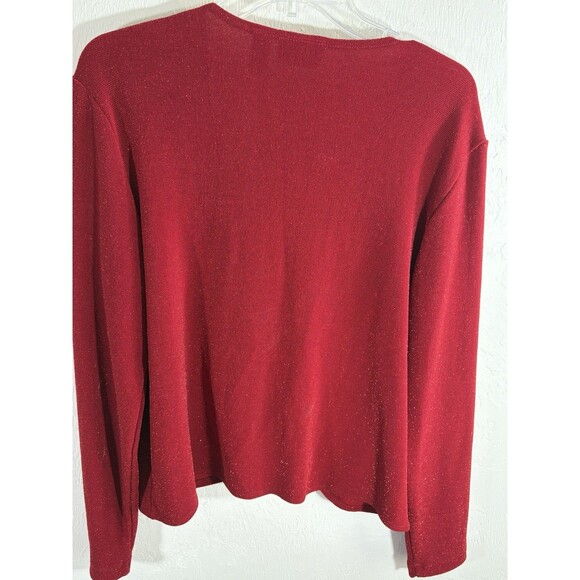Chicos Travelers Red Slinky Cardigan w/Gold Sparkle Women Medium Loose Or Tie - Picture 8 of 8